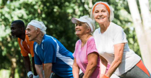 groupe de seniors faisant du sport en extérieur