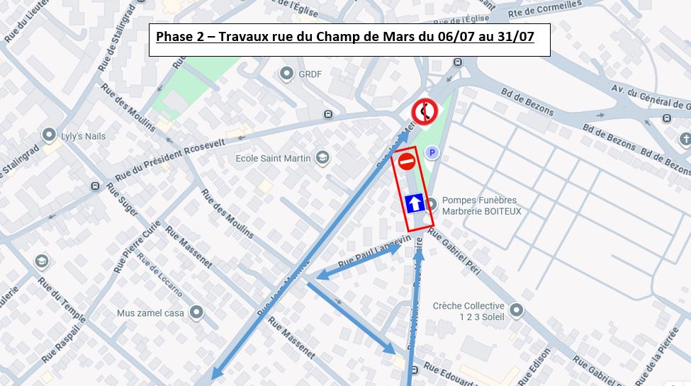 plan de déviation phase 2 travaux rue du Champ de Mars Sartrouville 2026