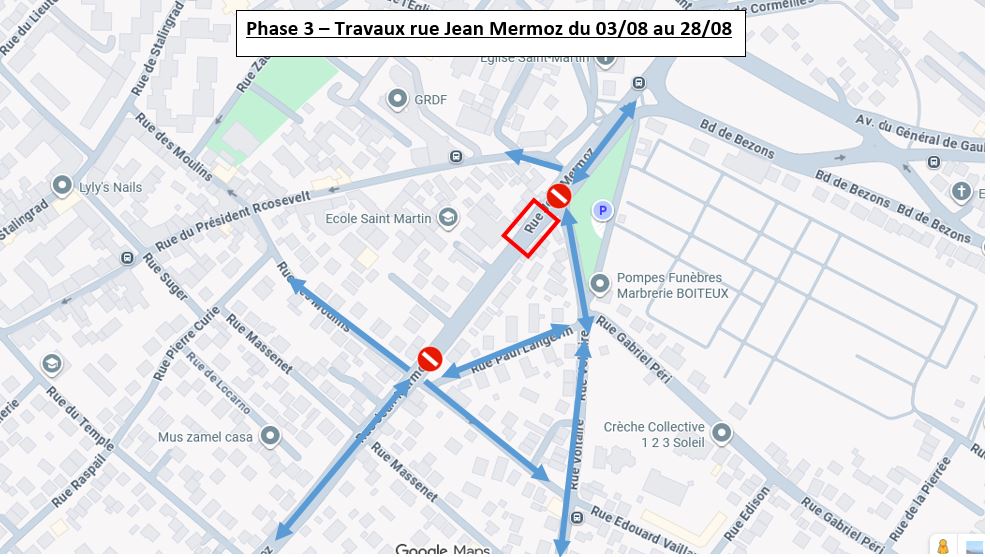 plan déviation phase 3 des travaux rue du Champ de Mars Sartrouville 2026